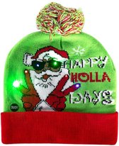 Happy Tears | Verlichte Kerstmuts met LED verlichting | Happy Holla Days | Universeel model met grote elasticiteit voor volwassenen en kinderen | LED Kerstmuts volwassenen / LED Kerstmutsje kinderen