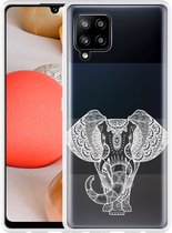 Hoesje Geschikt voor Samsung Galaxy A42 Elephant Mandala White