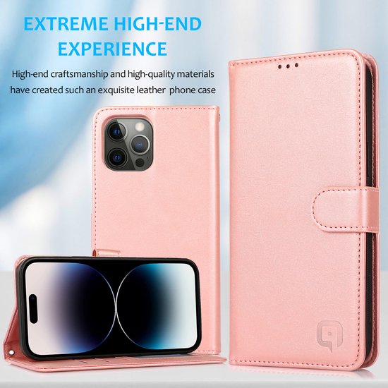 Perfeqt geschikt voor iPhone 14 Pro Max Uitneembare leer BookCase Hoesje - Rose Gold