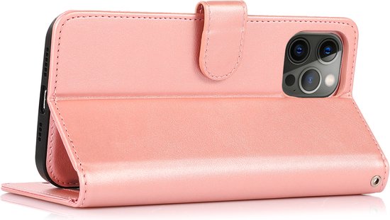 Perfeqt geschikt voor iPhone 14 Pro Max Uitneembare leer BookCase Hoesje - Rose Gold