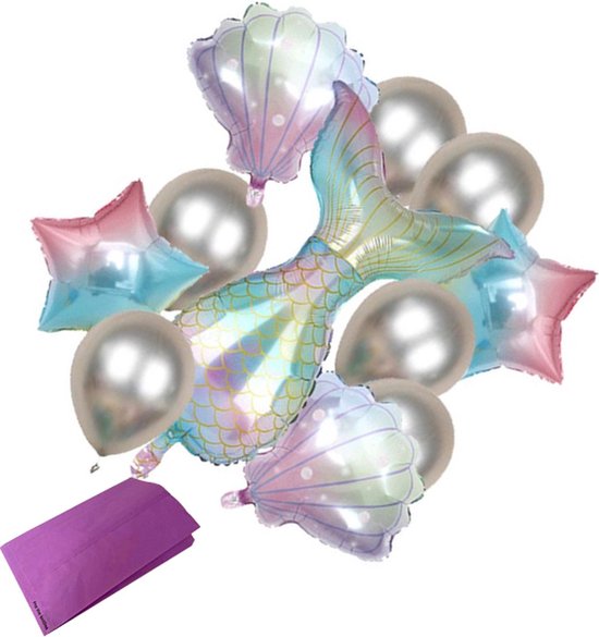 Grote Folie Ballonnen Set Zeemeermin - 5 folieballonnen & 6 latexballonnen met lint en rietje - XL Mermaid versiering - Helium ballonnen Feestpakket - Verjaardag versiering zeemeermin feestartikelen Happy Birthday party thema kinderfeestje Communie