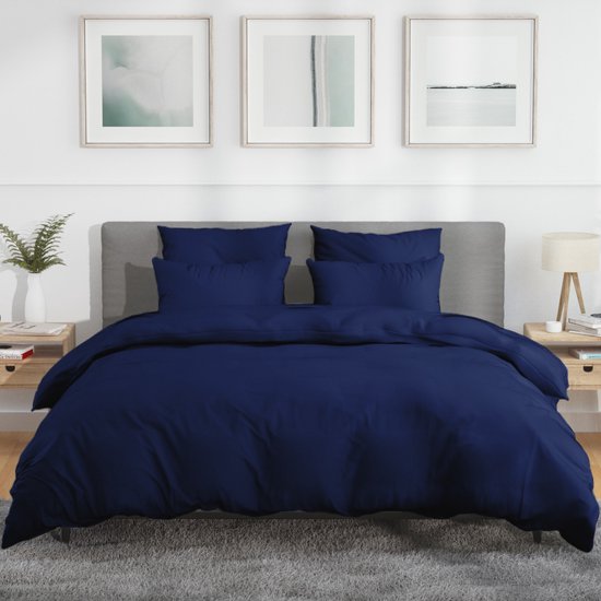 Nordic Paradise - Housse de couette en satin de Katoen de Luxe 240x220 cm + 2 taies d'oreiller 60x70 cm avec fermeture éclair fine - Blauw Marine foncé