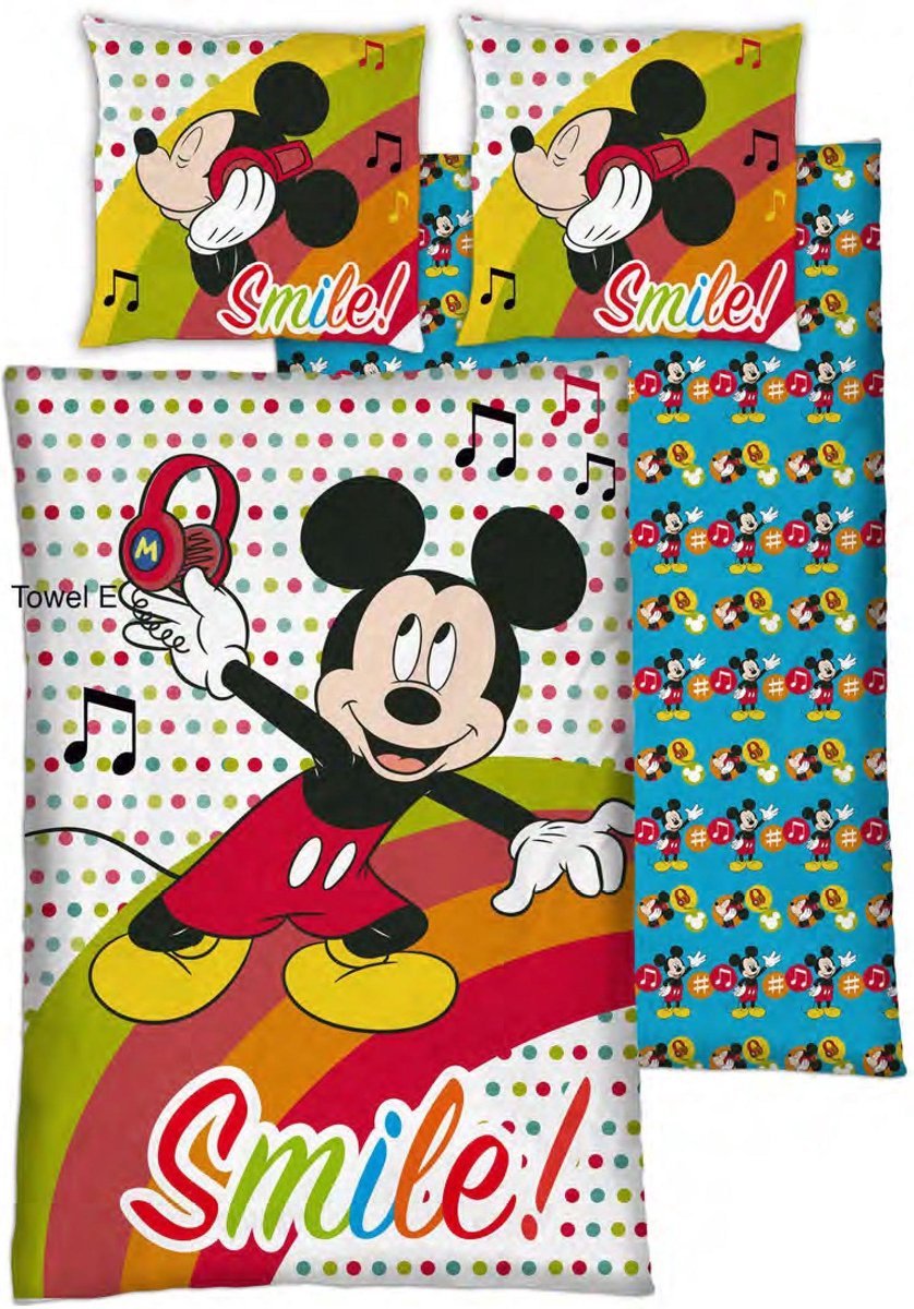 Mickey Mouse Dekbedovertrek - Eenpersoons Dubbelzijdig - 140x200 cm - Smile