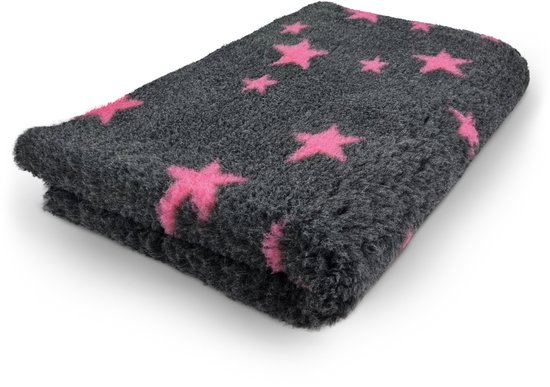 Vetbed Stars - Antraciet en Fuchsia - Antislip Hondenmat - 100 x 75 cm - Benchmat - Hondenkleed - Voor Honden - Machine Wasbaar - Droogloopmat