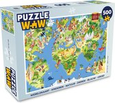 Puzzel Wereldkaart - Kinderen - Natuur - Dieren - Blauw - Groen - Legpuzzel - Puzzel 500 stukjes
