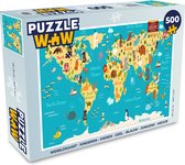 Puzzel Wereldkaart - Kinderen - Dieren - Geel - Blauw - Jongens - Meisjes - Legpuzzel - Puzzel 500 stukjes