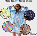 Lichtblauwe Noony met prints van sushi, bananen, kersen, tijger, regenboog en luipaard.