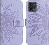 Mobigear Telefoonhoesje geschikt voor Motorola Moto G72 Hoesje | Mobigear Flowers Bookcase Portemonnee | Pasjeshouder voor 3 Pasjes | Telefoonhoesje voor Pinpas / OV Kaart / Rijbewijs - Paars