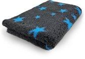 Vetbed Stars - Antraciet en Blauw - Antislip Hondenmat - 100 x 75 cm - Benchmat - Hondenkleed - Voor Honden - Machine Wasbaar - Droogloopmat