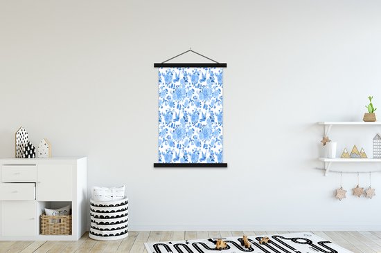 Porte-affiche avec affiche - Affiche scolaire - Fleurs - Motif - Blauw - 120x180 cm - Lattes noires