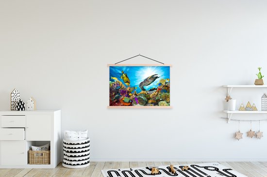 Affiche scolaire - Tortue - Mer - Corail - 90x60 cm - Lattes vierges