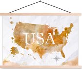 Posterhanger incl. Poster - Schoolplaat - Verenigde Staten - Wereldkaart - Olieverf - 150x100 cm - Blanke latten