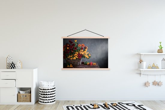 Porte-affiche avec affiche - Affiche scolaire - Nature morte - Panier - Chrysanthème - 120x80 cm - Lattes vierges