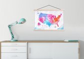 Affiche scolaire - Amérique - Wereldkaart - Aquarelle - 90x60 cm