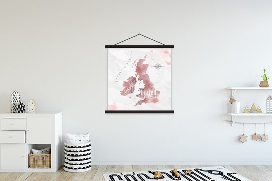 Porte-affiche avec affiche - Affiche scolaire - Carte - Angleterre - Aquarelle - 120x120 cm - Lattes noires