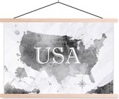 Posterhanger incl. Poster - Schoolplaat - Wereldkaart - Waterverf - Verenigde Staten - 150x100 cm - Blanke latten