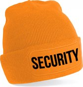 Bellatio Decorations Muts Security - unisex - one size - oranje - beveiliger wintermuts