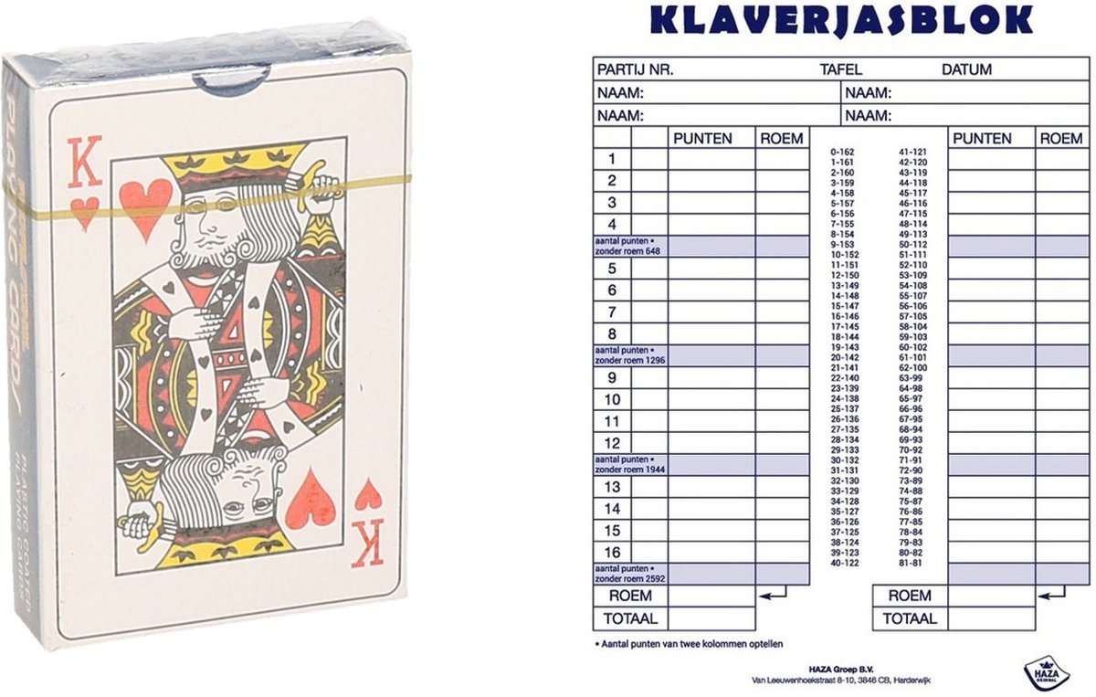 Scoreblok Klaverjassen Spel 50 Vellen Met 2x Pakje Speelkaarten Games 