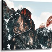 WallClassics - Canvas - Bergtoppen met Sneeuw - 100x100 cm Foto op Canvas Schilderij (Wanddecoratie op Canvas)