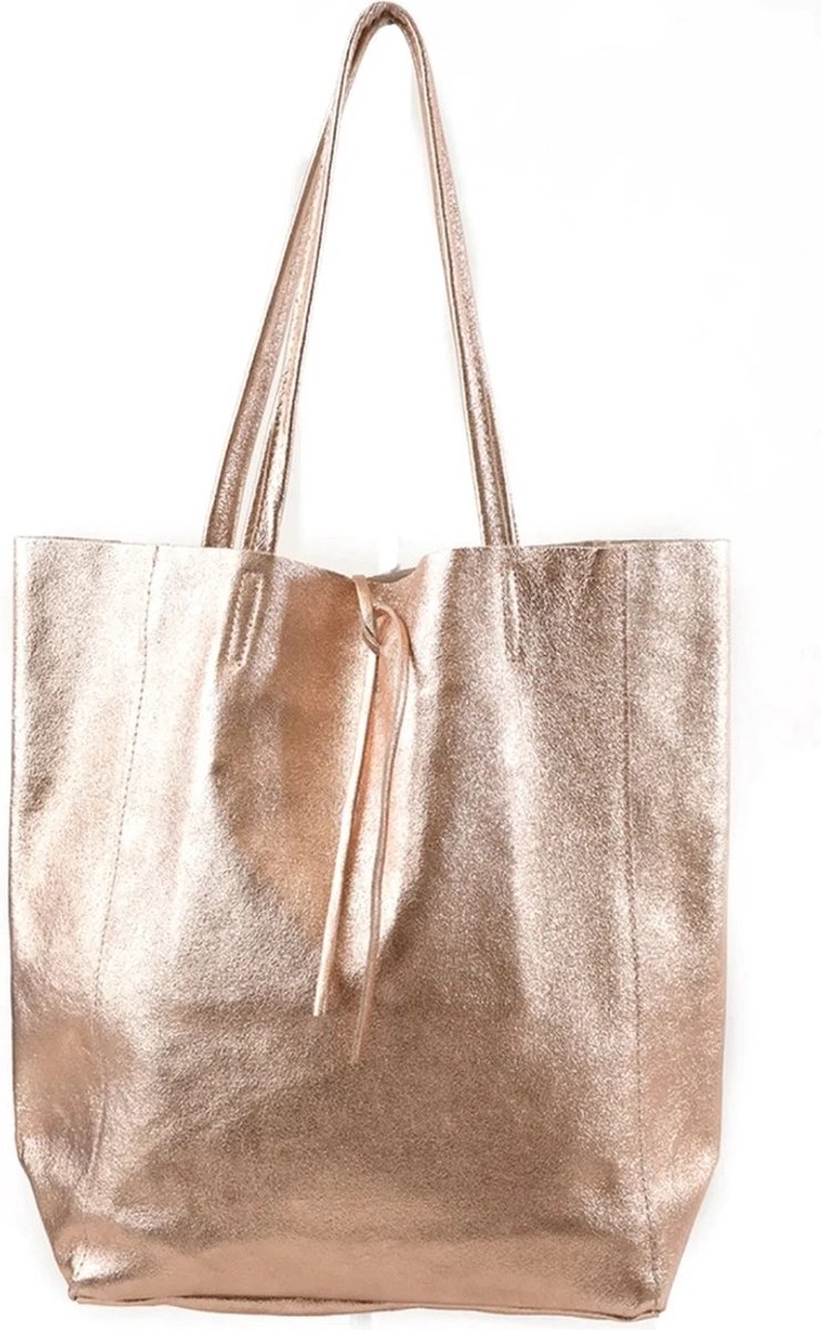 Rosé Metallic Leren Shopper - Leder - Shoppers - Handtassen - Rosé Goud - Italiaans Leer