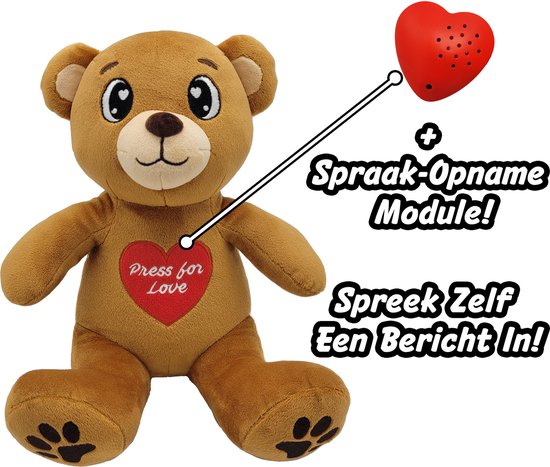 Knuffelkings® Spraakbeer - Teddybeer - Valentijn Knuffel - Valentijn Cadeau - Valentijn -Teddybeer Met Ingesproken Bericht - 30cm