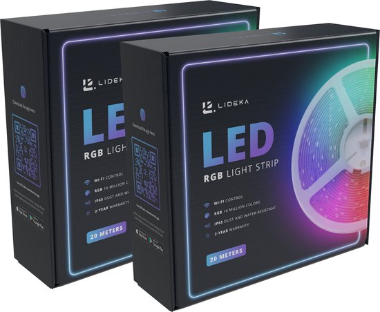 Lideka® LED-strip 40 Meter - 20 + 20 Meter Pakket - Incl. app - RGB -... bol.com