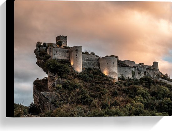 WallClassics - Canvas - Kasteel op een Berg - 40x30 cm Foto op Canvas Schilderij (Wanddecoratie op Canvas)