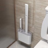 Lopoleis Brosse WC - Brosse WC - Fond fermé - Brosse WC avec nettoyeur de bord - Siliconen - Grijs - Brosse WC avec support - Autoportante - Suspendue - Brosse WC et support