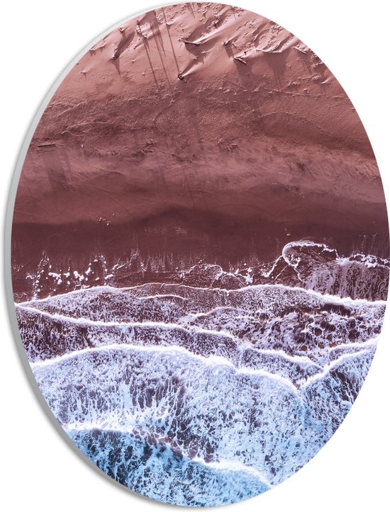 WallClassics - PVC Schuimplaat Ovaal - Zee met Strand - 21x28 cm Foto op Ovaal (Met Ophangsysteem)