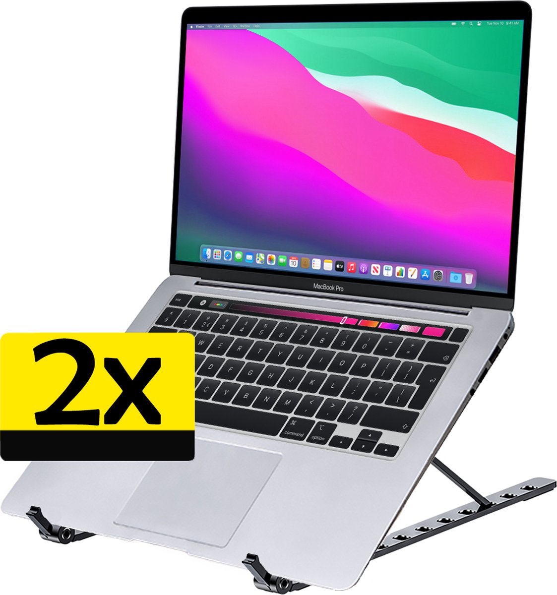 Laptop Stand Aluminium Standaard Opvouwbaar - Laptop Standaard Verstelbaar Ergonomisch - Grijs – 2 Stuks