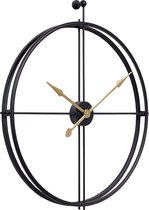 LW Collection XL Wandklok Zwart Alberto 80cm - Grote wandklok zwart en gouden wijzers - minimalistische industriële klok