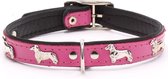 Dog's Companion Leren Halsband - Teckel - Lengte: 45 cm Verstelbaar van 35-41 cm x 20 mm - Roze