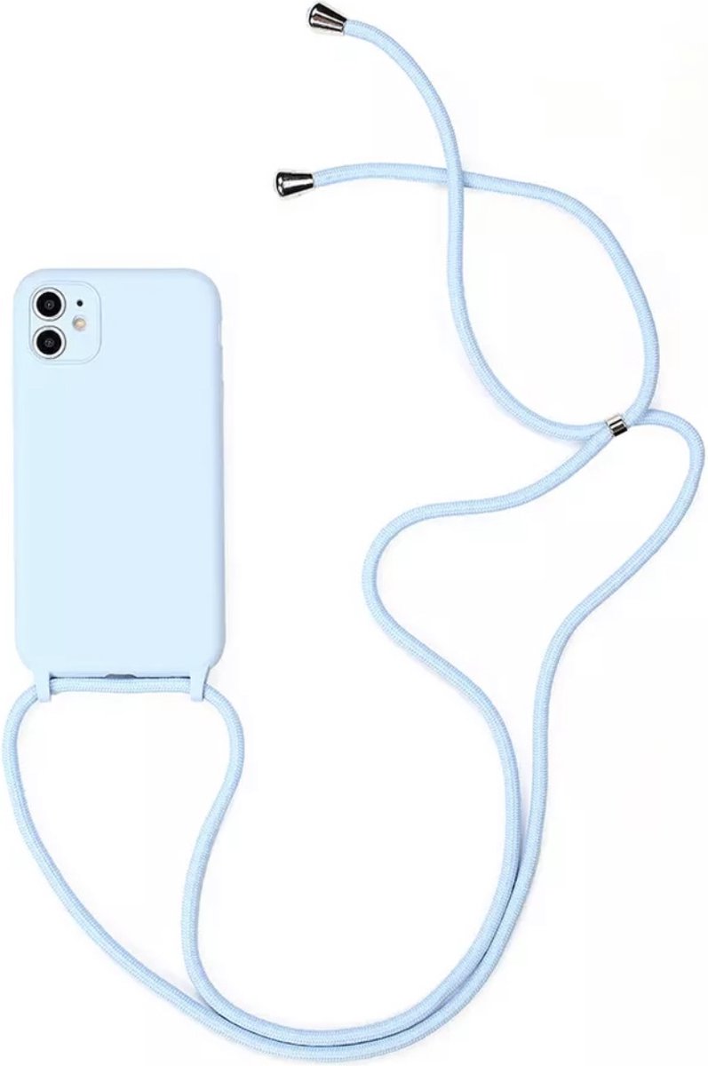 Telefoonhoesje - GSM hoesje - I Phone 12 Pro Max - Siliconen - Lichtblauw - Met Koord/ Touw