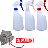 Set van 3 Plantenspuiten - Sprayflacon - Spray bottle - sprayfles blauw wit rood Canyon - Plantenspuit - GRATIS DIKKE KWALITEIT GLASDOEK