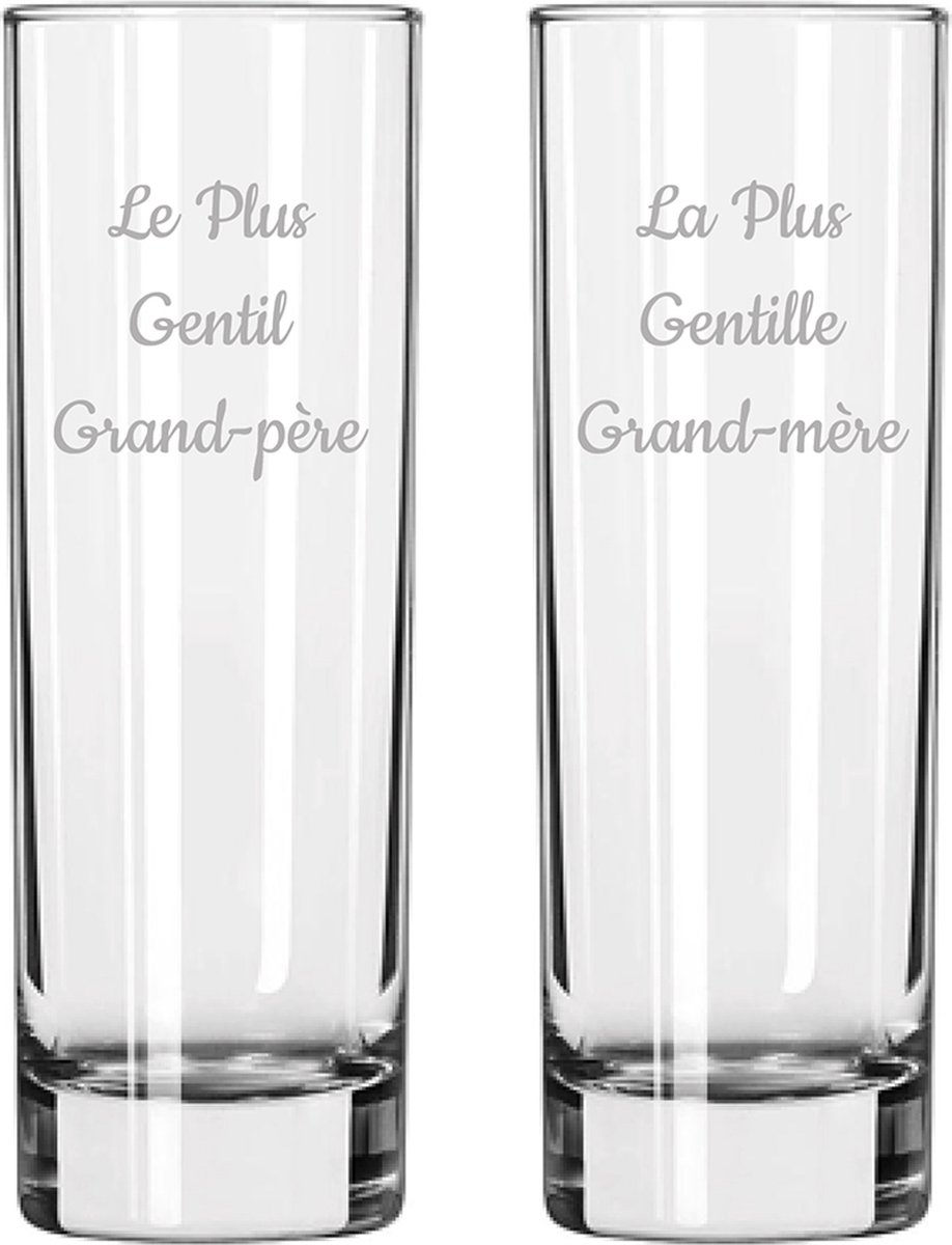 Longdrinkglas gegraveerd - 22cl - Le Plus Gentil Grand-père & La Plus Gentille Grand-mère
