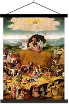 Posterhanger incl. Poster - Schoolplaat - Haywain central panel of the triptych - schilderij van Jheronimus Bosch - 60x80 cm - Zwarte latten