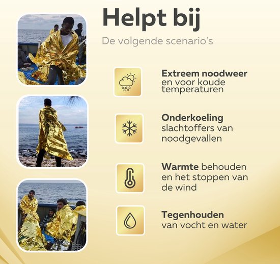 Nooddeken - Set van 4 STUKS - Reddingsdeken - Isolatiedeken - 160 x 210 - PET - Aluminium - Goud / Zilver - EHBO