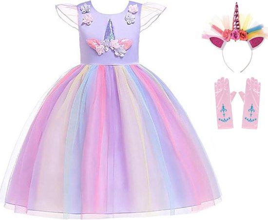 Robe Unicorn - Robe Licorne - Robe Princesse Fille - taille 98 (100) - Habillage Fille - Violet - Gants Princesse