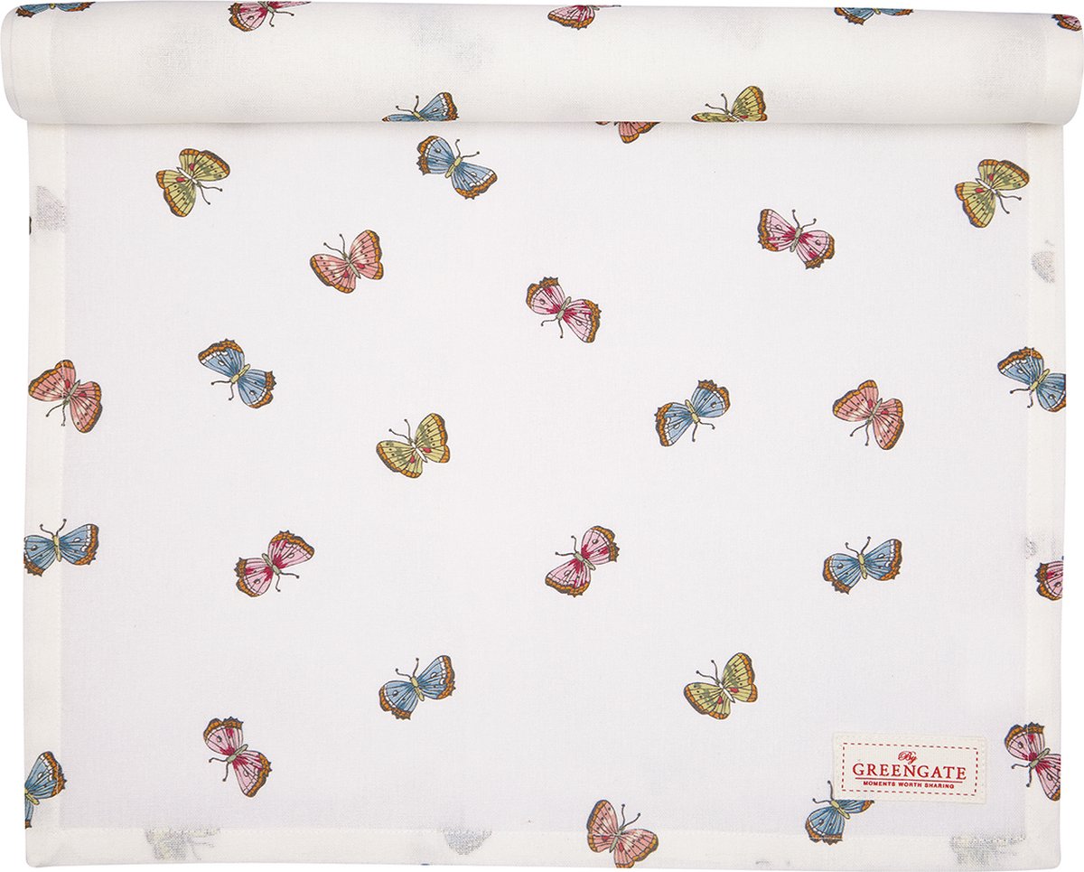 Greengate Maisie - tafelloper - wit - vlinder - B 45cm x L 140cm - 100% katoen