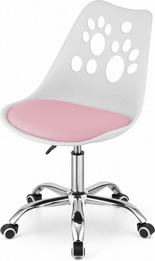 PRINT - Chaise de bureau enfant - réglable en hauteur - à roulettes - blanc  rose