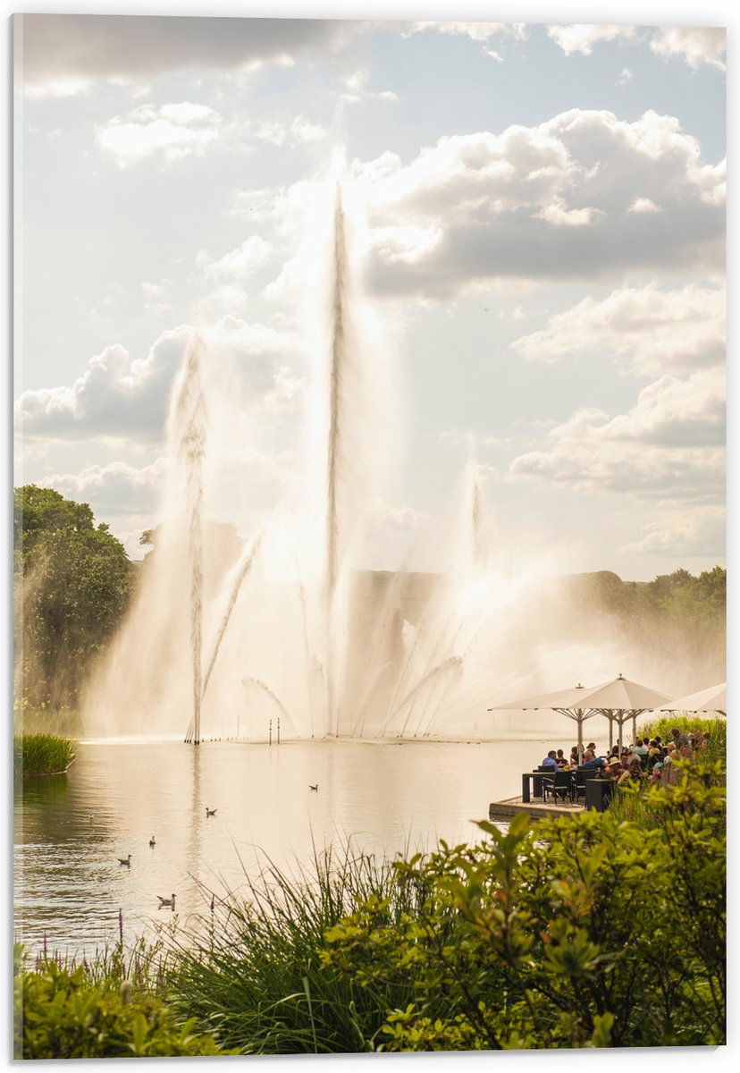 Acrylglas - Waterfontein in een Meer - 40x60 cm Foto op Acrylglas (Wanddecoratie op Acryla