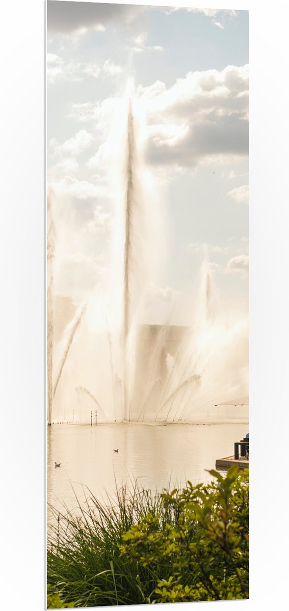 PVC Schuimplaat- Waterfontein in een Meer - 50x150 cm Foto op PVC Schuimplaat