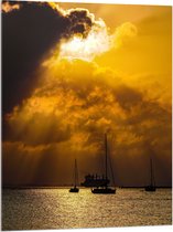 Acrylglas - Wolken met Zon boven Zeilschepen op de Zee - 75x100 cm Foto op Acrylglas (Wanddecoratie op Acrylaat)