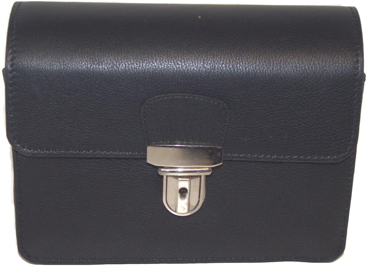 Oi zwarte lederen Riem tas groot XXL / zeer ruim tasje voor op buik of heup met slotsluiting / veilige tas te bevestigen aan riem / koopmanstas voor contant geld / zwart leer / 455