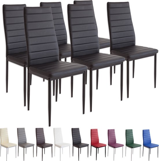 MILANO Eetkamerstoelen in Set van 6, Zwart - Gestoffeerde stoel met kunstleer bekleding - Modern stijlvol design aan de eettafel - Keukenstoel of eetkamerstoel met hoog draagvermogen tot 110kg