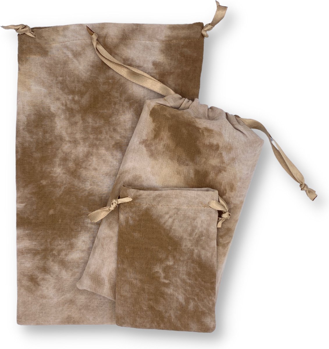 Giftwrappies - Set van 3 katoenen cadeauzakjes - Tie en dye caramel