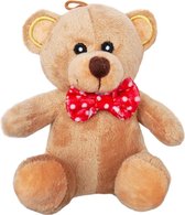 Teddybeer Pooky (Beige) “ Rood Strikje” 16 cm [valentijn cadeautje voor hem haar – valentijnsdag decoratie cadeau man vrouw - i love you teddybeer knuffelbeer – rozen beer xxl – liefdes beertje - valentijnsdag knuffel]