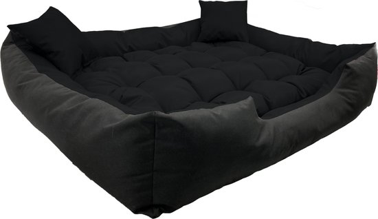 KingDog Honden- en kattenbed met twee kussens Hondenkussen Huisdiermand Wasbaar Waterdicht PVC-materiaal Maat L 100x75cm Beige