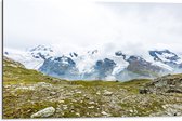 Dibond - Uitzicht vanaf Berg op Besneeuwde Berg - 75x50 cm Foto op Aluminium (Met Ophangsysteem)