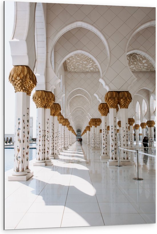 WallClassics - Dibond - Mooie Hal van Sjeik Zayed-Moskee - Abu Dhabi - 80x120 cm Foto op Aluminium (Wanddecoratie van metaal)